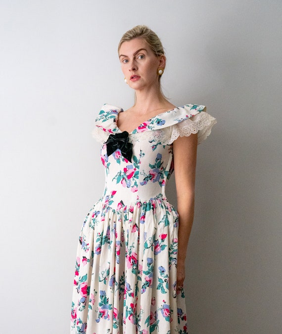 1940's Floral Evening Dress. M. 40 flower print g… - image 6