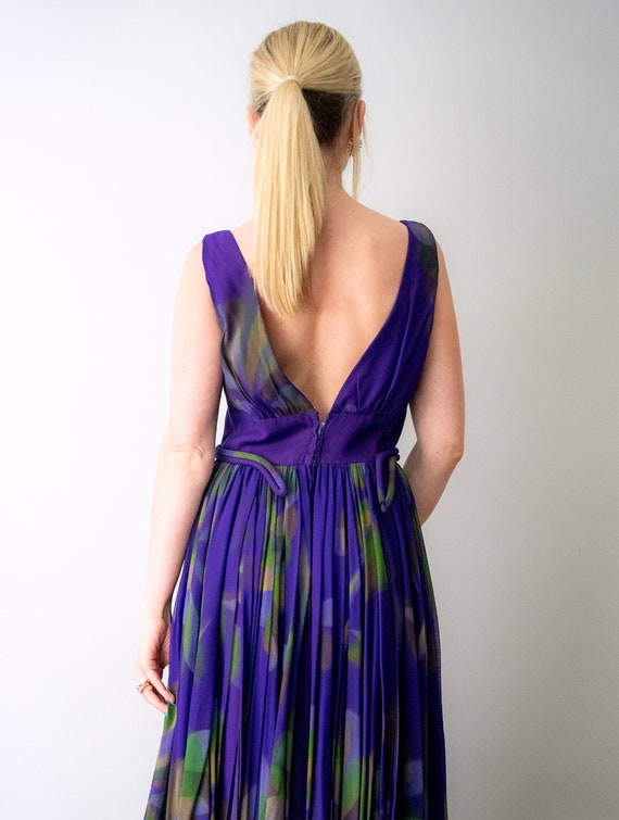 1960's purple chiffon gown. 60's watercolor flora… - image 4
