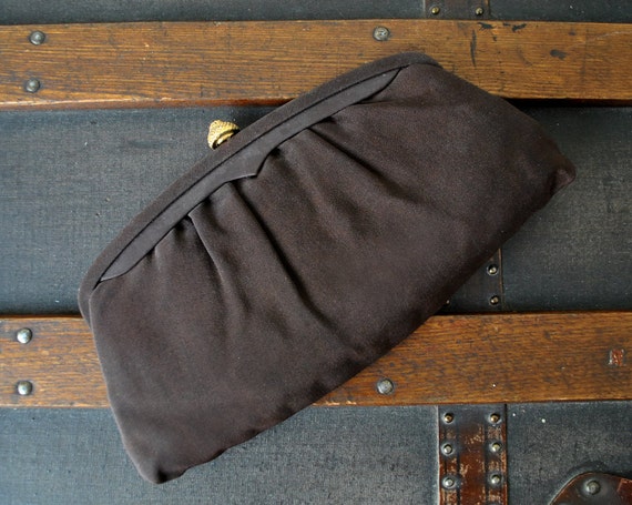 1950's brown clutch. 50's chocolate bag. formal. … - image 4