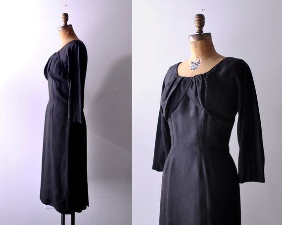 60 black dress. 1960's wiggle dress. silk sheath … - image 3