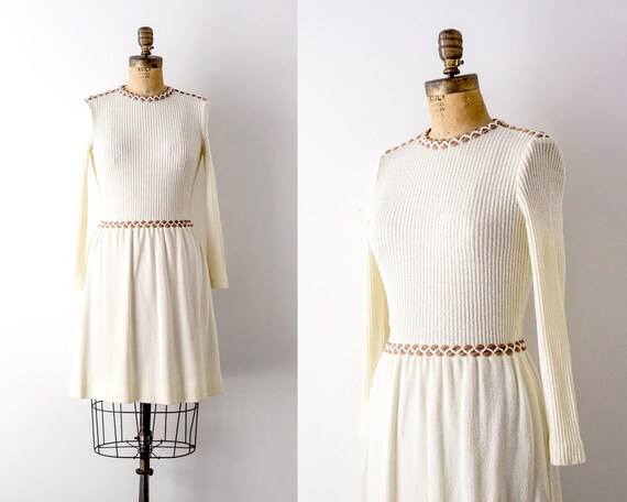 white knit long sleeve dress