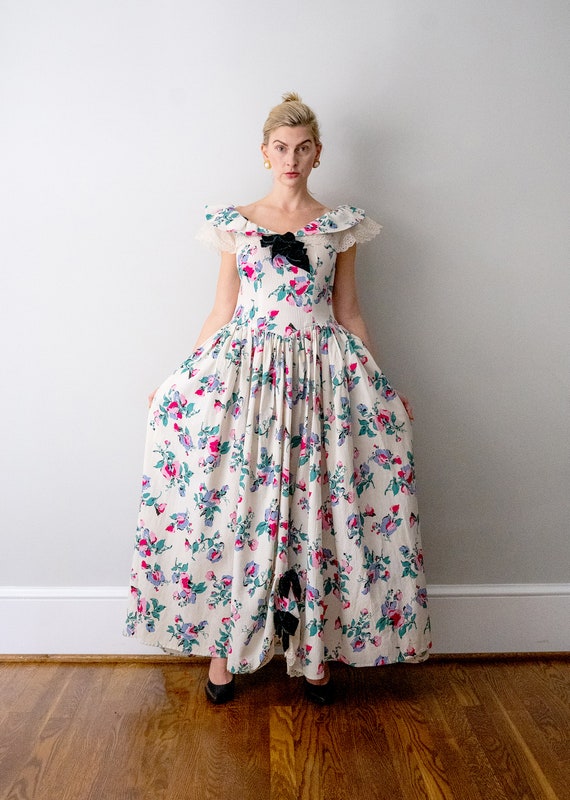 1940's Floral Evening Dress. M. 40 flower print g… - image 2