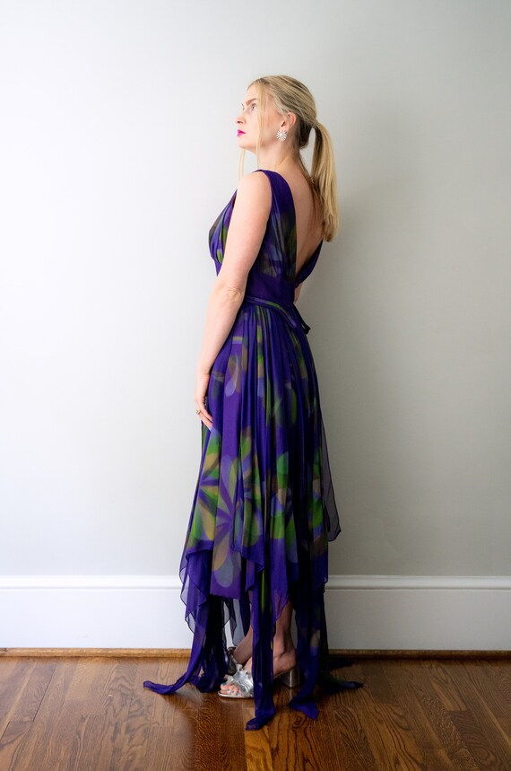 1960's purple chiffon gown. 60's watercolor flora… - image 8