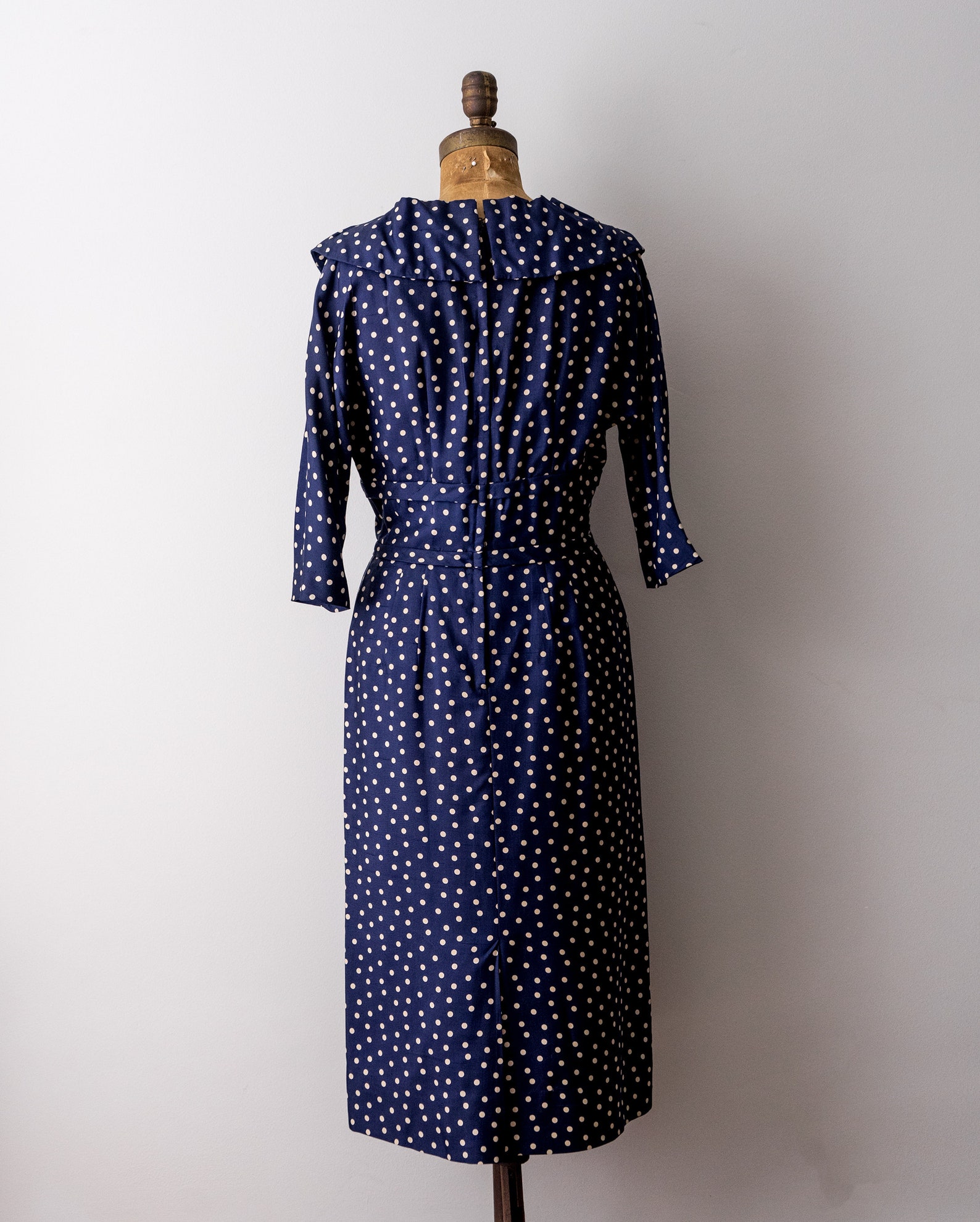 50's Polka Dot Dress. 1950's Navy Blue Dress. White - Etsy