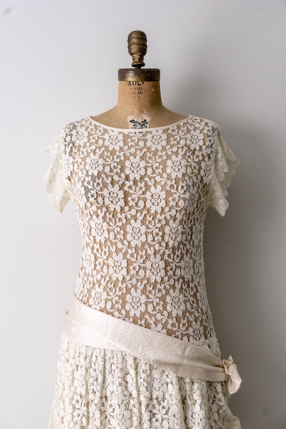 1980's ivory lace dress. vintage 80 floral lace d… - image 4