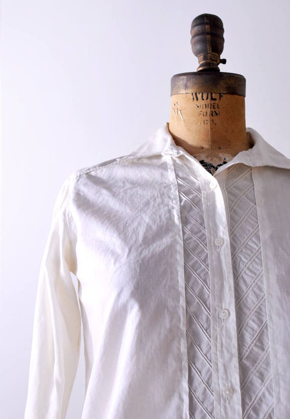 Antique cotton blouse. 1910’s button shirt. colla… - image 2