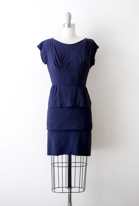 50’s wiggle dress. Vintage 1950 navy blue dress. … - image 2