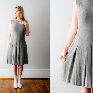 60 metallic dress. silver scooter dress. 1960&#39;s m dress. drop waist. 60&#39;s vintage.