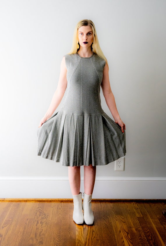 60 metallic dress. silver scooter dress. 1960's m… - image 2