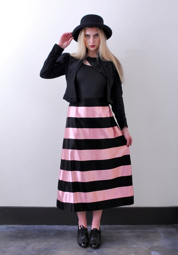 1930’s striped satin skirt. XS. 40 pink & black s… - image 4