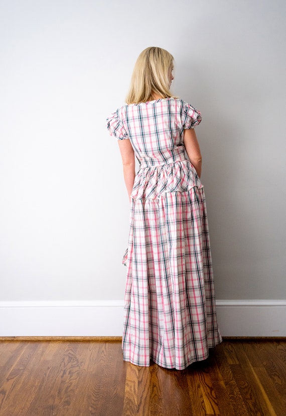 1940's pink green and white plaid gown. vintage 4… - image 5