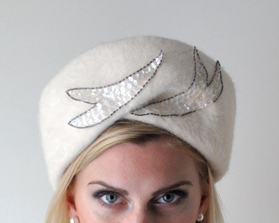 1960 white hat. fur. 60 angora hat. rabbit fur. p… - image 3