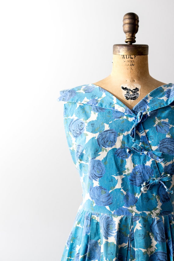 50 blue floral dress. summer. 1950s flower print … - image 8