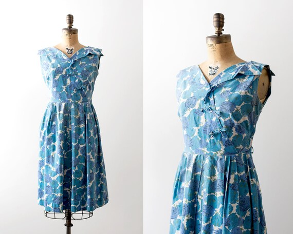 50 blue floral dress. summer. 1950s flower print … - image 9