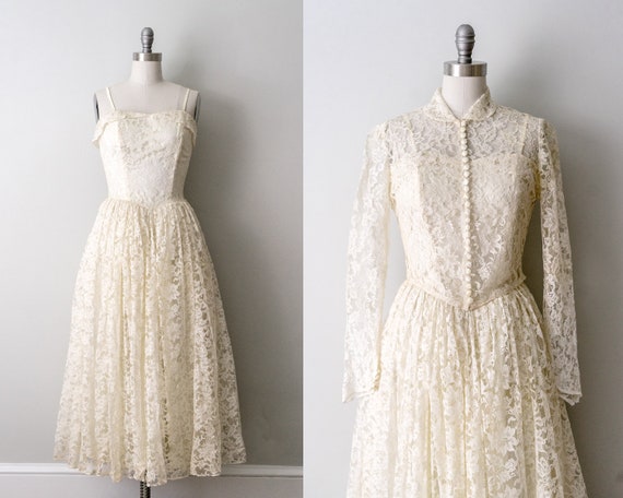 1950's ivory lace wedding dress. 50 vintage full … - image 1