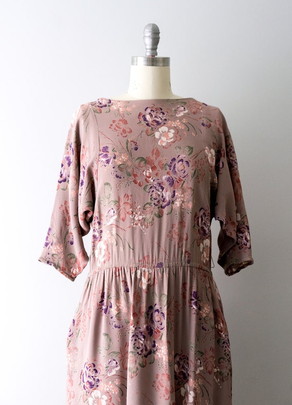 1970's taupe and pink floral dress. vintage 80's … - image 5