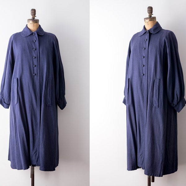 Reserved : 1960’s blue swing coat. xl. 60 linen duster. Chore coat. collared. Buttons. pockets.