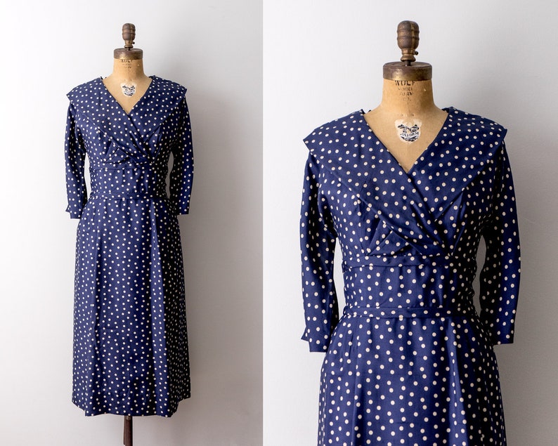 blue dress white dots