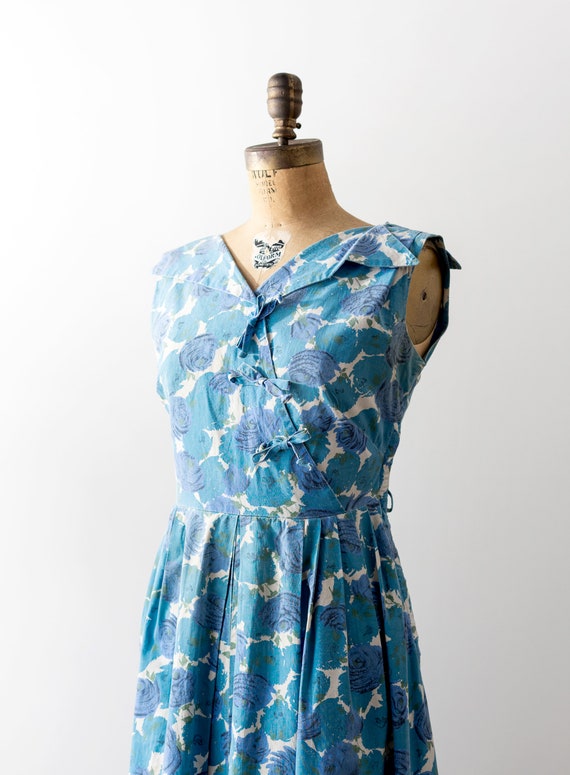 50 blue floral dress. summer. 1950s flower print … - image 5