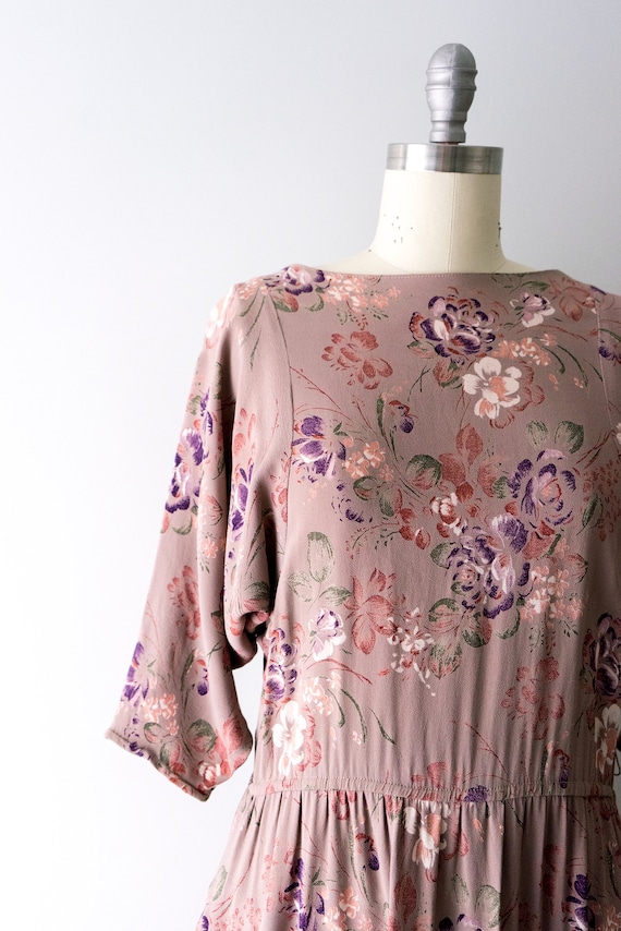 1970's taupe and pink floral dress. vintage 80's … - image 7