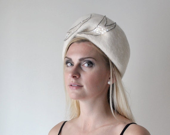 1960 white hat. fur. 60 angora hat. rabbit fur. p… - image 2