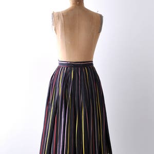 1950 striped pleated skirt. Full skirt. 50s rainbow skirt. Black taffeta. xxs. xs. Pink, red. image 6