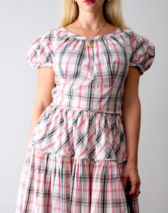 1940's pink green and white plaid gown. vintage 4… - image 9