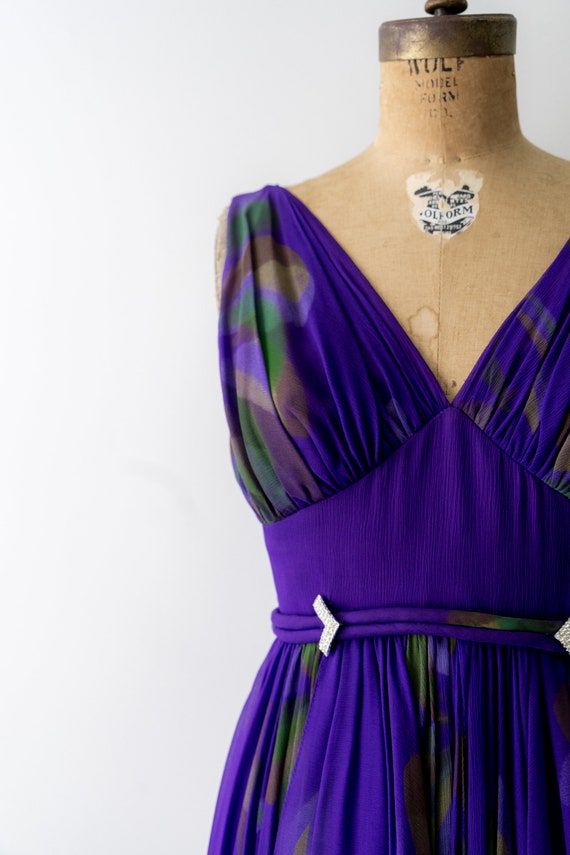 1960's purple chiffon gown. 60's watercolor flora… - image 10