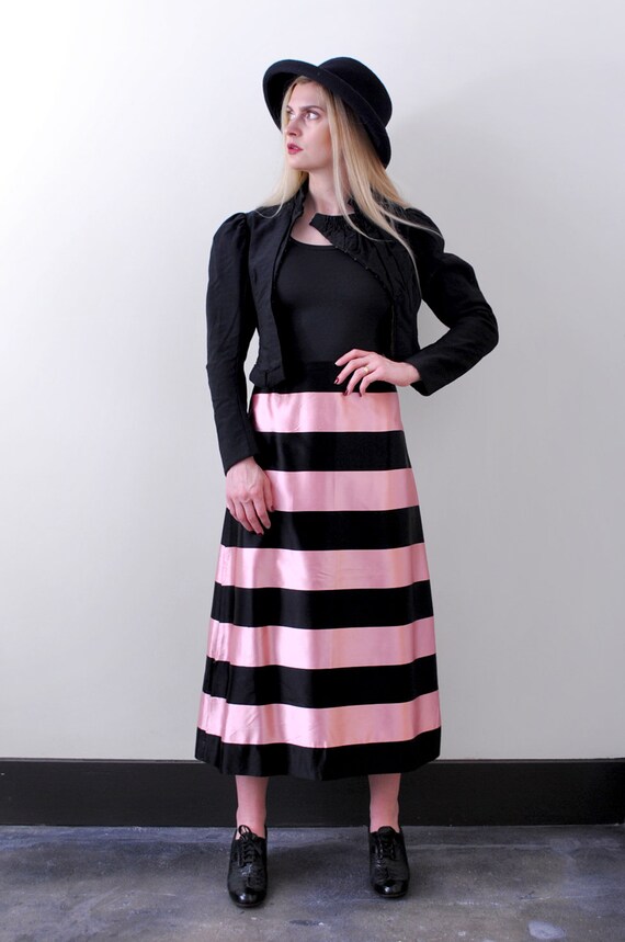 1930’s striped satin skirt. XS. 40 pink & black s… - image 6