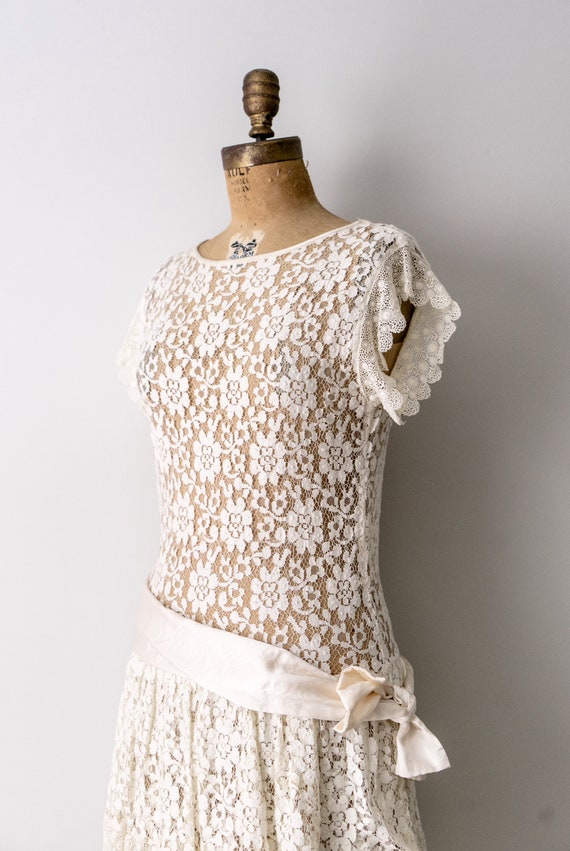 1980's ivory lace dress. vintage 80 floral lace d… - image 7