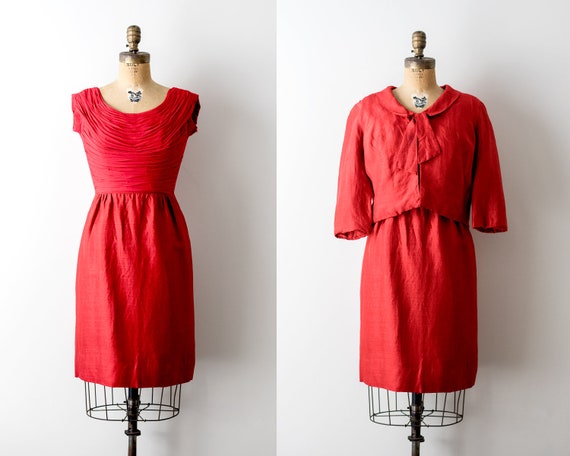 60 Vintage red dress. 1960’s chiffon sheath dress… - image 2