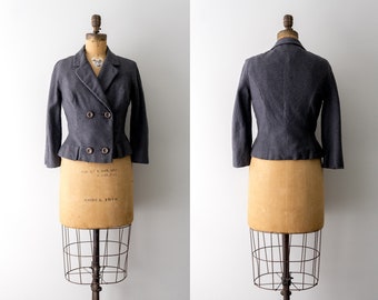 1950's Gray Wool Tailored Jacket. Vintage 50's blazer. medium. notched collar. couture. 40's.