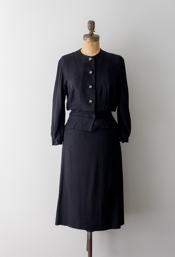 1940's black crepe suit set. vintage 40's 2-peice… - image 4