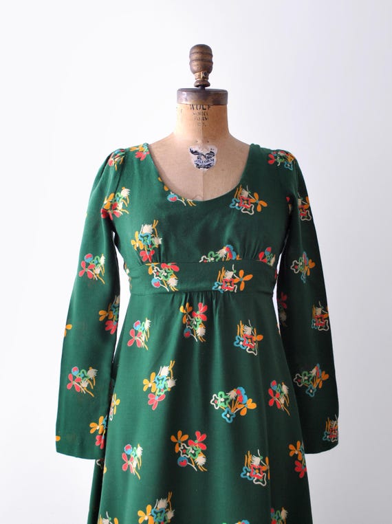 1970 dark green dress. Maxi. Colorful floral prin… - image 6