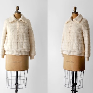 70&#39;s wool jacket. 1970 zipper coat. m. fuzzy wool. faux fur. 70&#39;s cream jacket. shag.