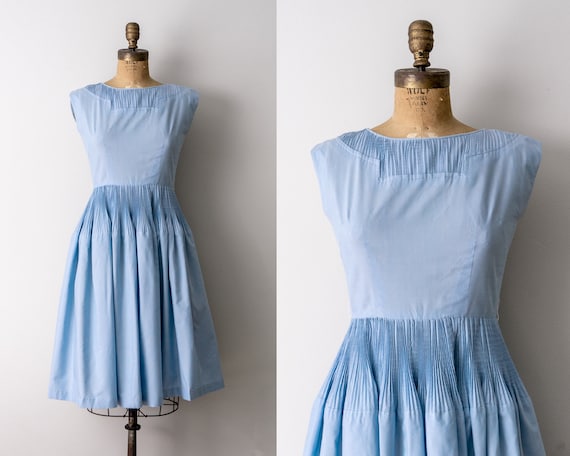 1950's light blue dress. 50's full party dress. p… - image 1