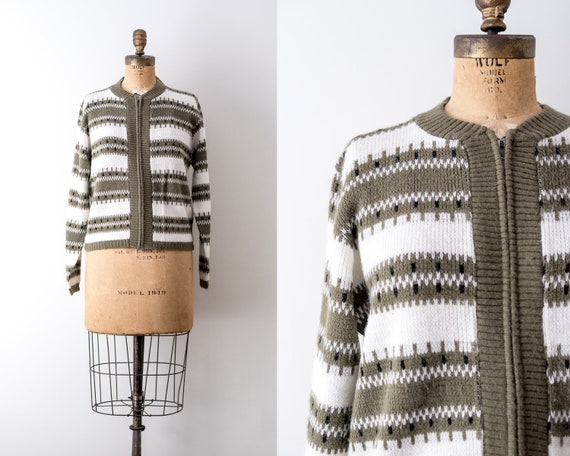 Vintage 1960’s olive sweater. 60 zip up cardigan.… - image 1