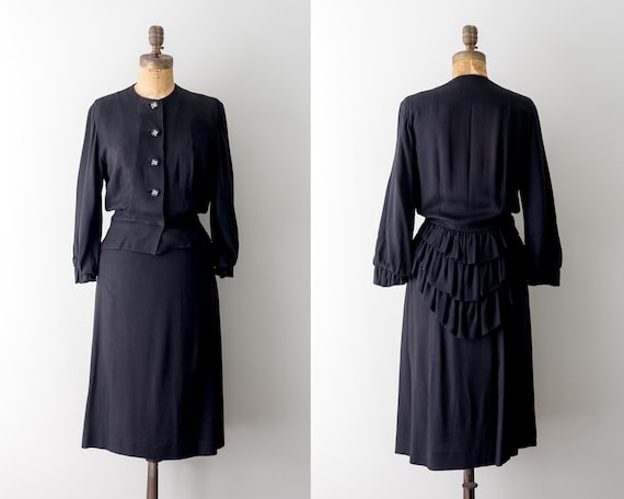 1940's black crepe suit set. vintage 40's 2-peice… - image 1