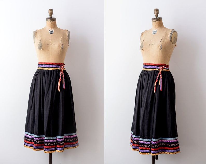 Vintage 70 Colored Skirt. 1970's Boho Skirt. Black Red - Etsy