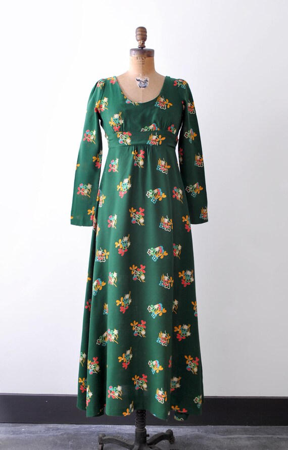 1970 dark green dress. Maxi. Colorful floral prin… - image 4