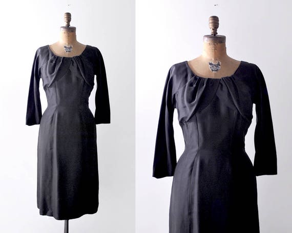 60 black dress. 1960's wiggle dress. silk sheath … - image 1