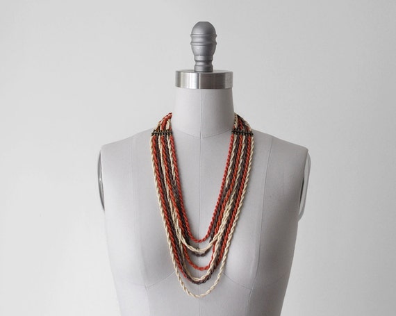 70's beaded necklace. 1970's orange necklace. cre… - image 3