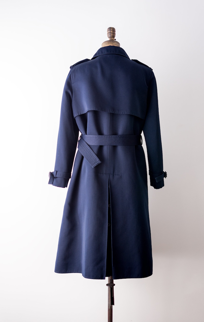 Belt Military style Rain coat polyester 1970 trench coat XL Vintage 70\u2019s navy blue coat
