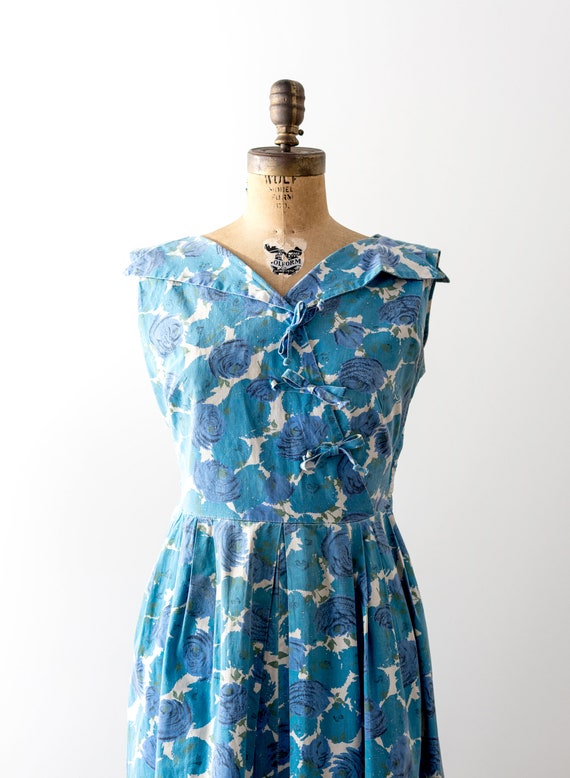 50 blue floral dress. summer. 1950s flower print … - image 7