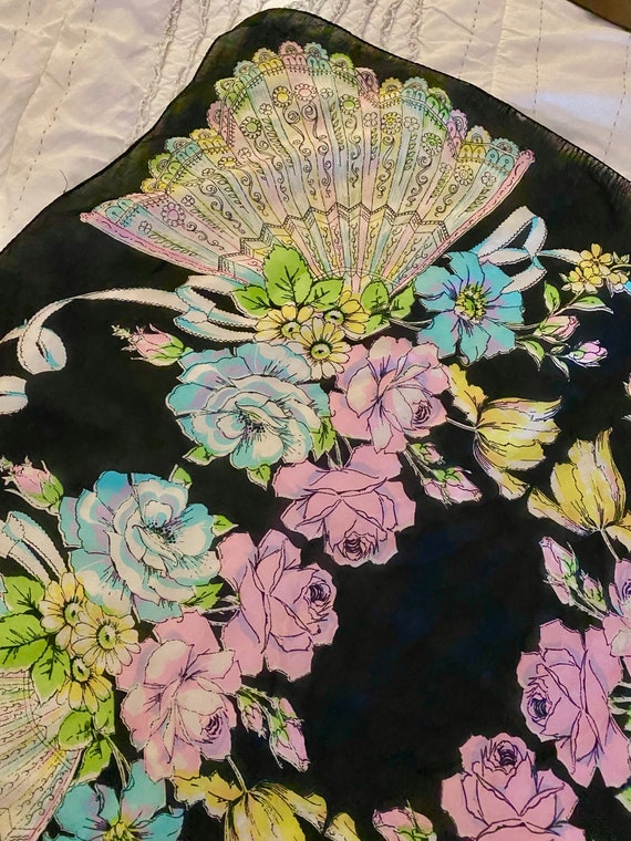 40's black and pastel scarf. vintage 1940 floral … - image 8