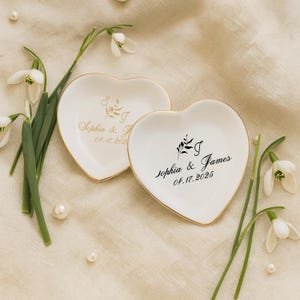 Personalized Heart-Shaped Ring Dish, Custom Engagement Ring Holder, Custom Couple Names & Date,Anniversary Jewelry Tray,Monogrammed RingDish