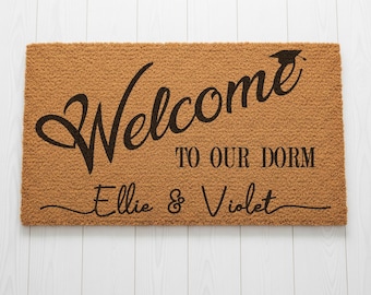 Personalized College Dorm Doormat, College Student Gift, Back to School Dorm Decor, Custom Dorm Doormat with Names, Roommate Gift