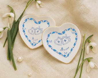 Custom Locked Ring Dish, Personalized Wedding Gift for Couple, Custom Heart or Round Jewelry Dish, Engagement Gift for Couple, Date Keepsake