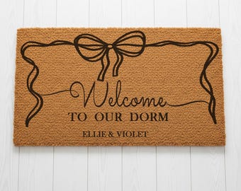 Personalized Dorm Mat, Welcome To Our Dorm Doormat, Coquette Bow Dorm Doormat, Welcome To Our Dorm Rug, College Roommate Gift, Dorm Doormat