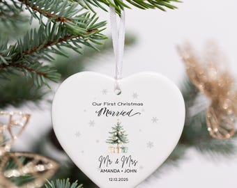 First Christmas Married Ornament, Mr and Mrs Ornament, Personalized Wedding Gift, Newlywed Christmas Gift, Wedding Christmas Ornament